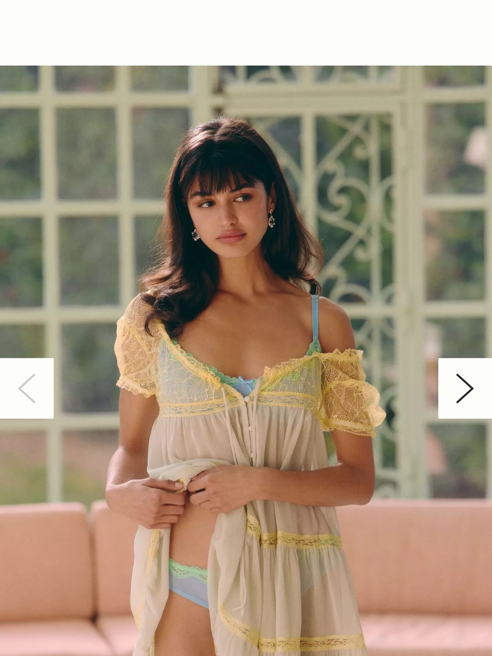 Anthropologie Sheer Lace Babydoll dress w/ Contrast Trim - Yellow & Green NWT